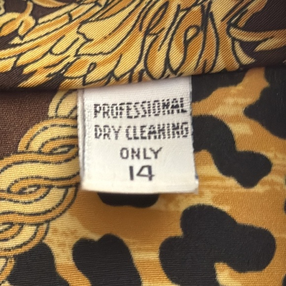 Vintage 80’s Baroque Animal Print Scarf Blouse Gold & Navy Opulent Abstract 14 - Picture 7 of 14